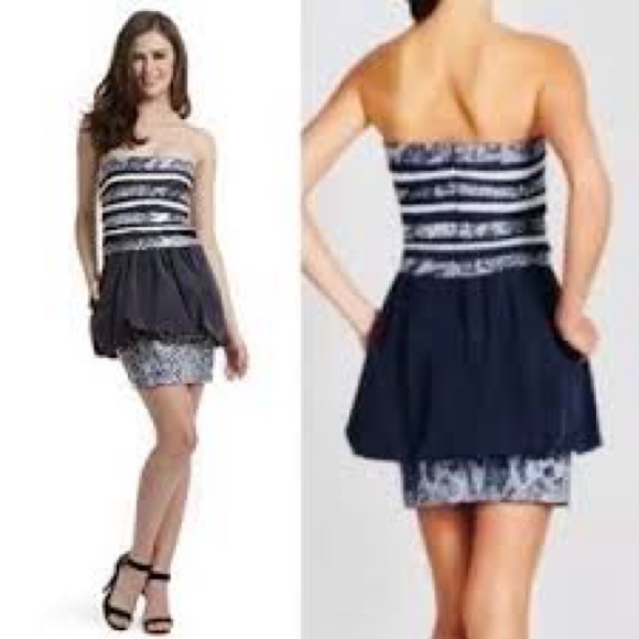 NWT Bcbgmaxazria y2K Milo Strapless sequin Peplum Cocktail Mini Dress 4 - Picture 1 of 8